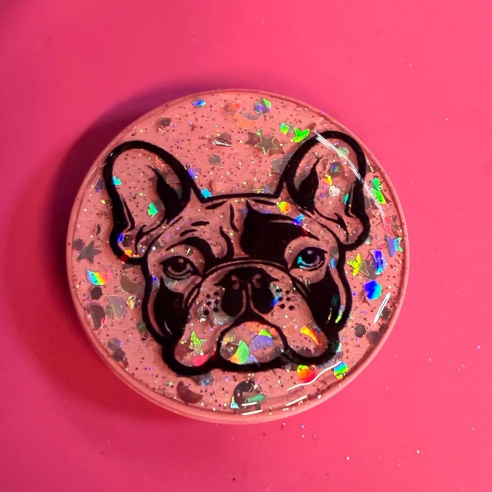 Pink Glitter French Bulldog Phone Grip